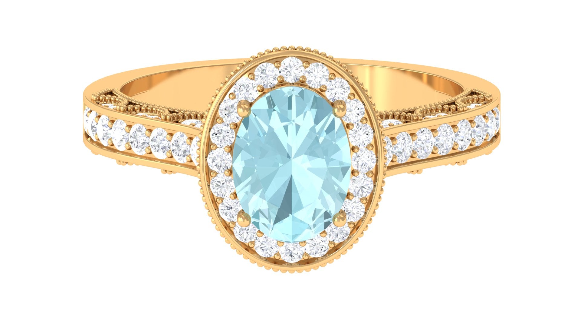 Rosec Jewels-2 CT Oval Sky Blue Topaz Vintage Engagement Ring with Moissanite Halo