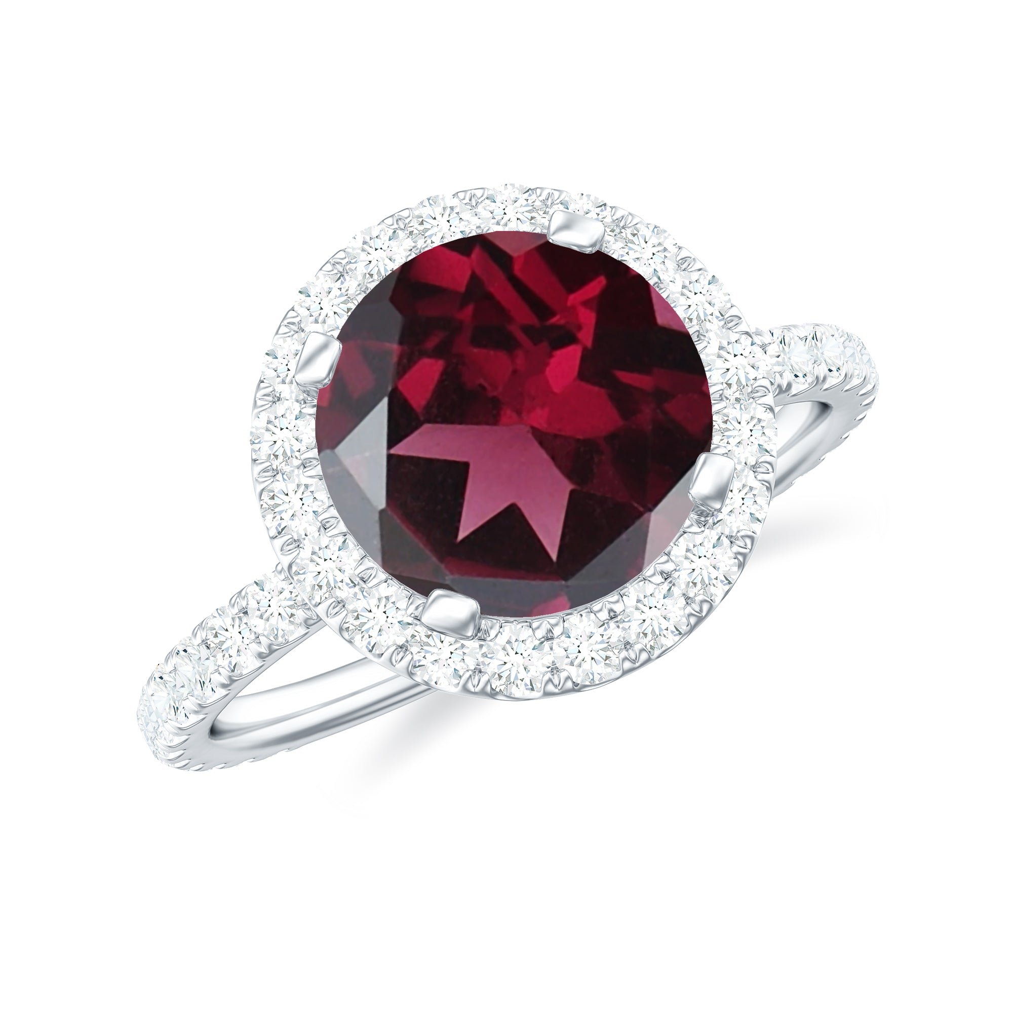 Rosec Jewels-Real Rhodolite Halo Engagement Ring with Moissanite