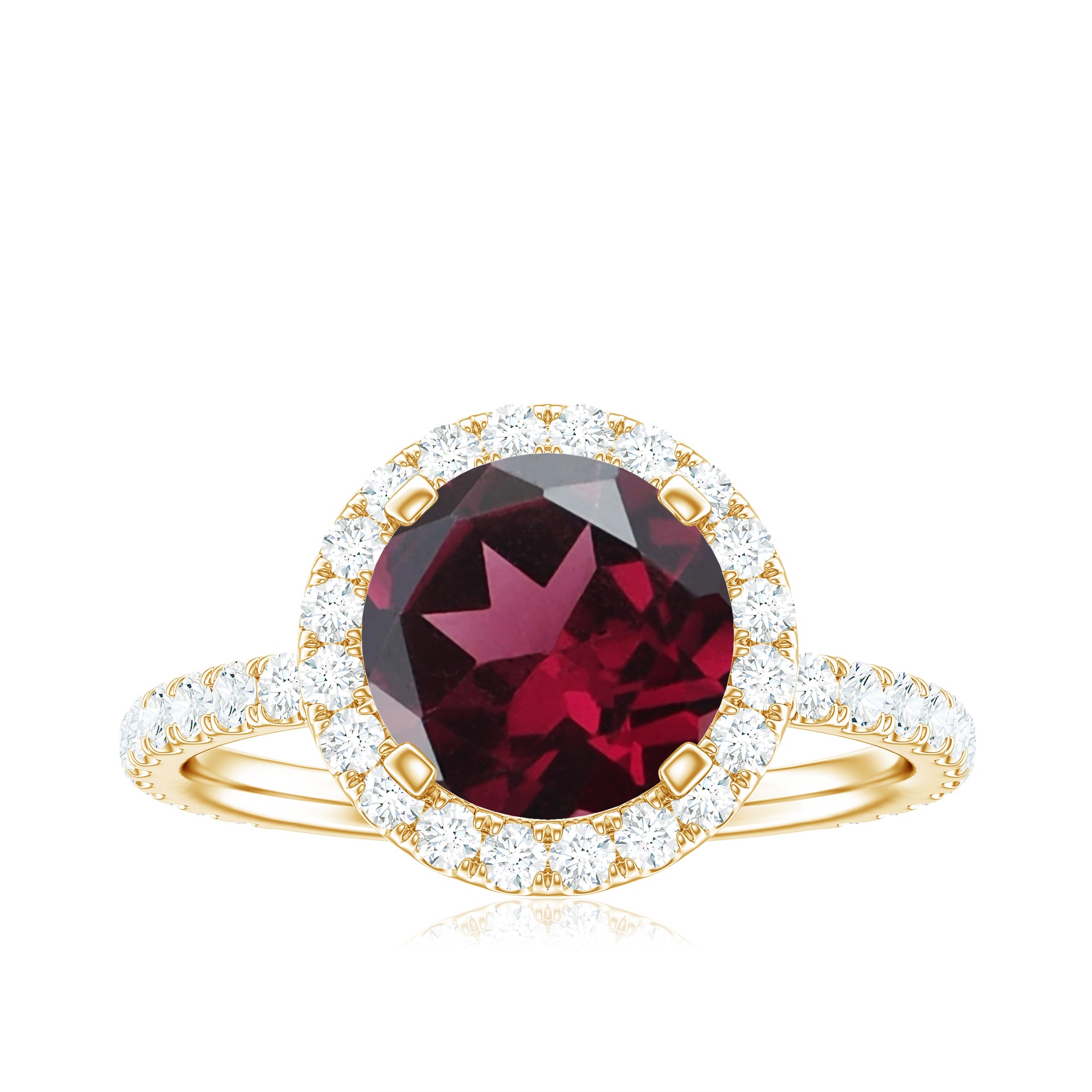 Rosec Jewels-Real Rhodolite Halo Engagement Ring with Moissanite