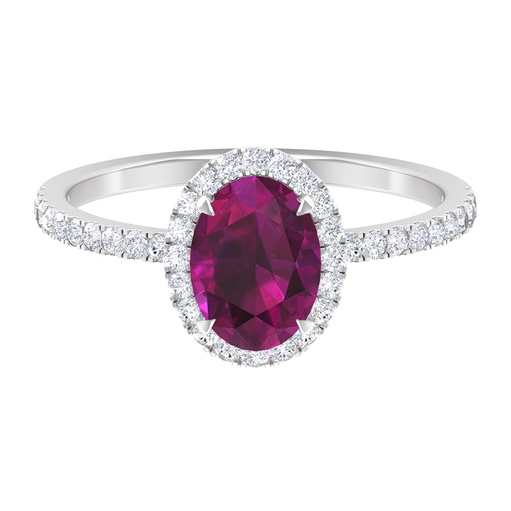 Rosec Jewels-2 CT Oval Rhodolite Engagement Ring with Diamond Halo