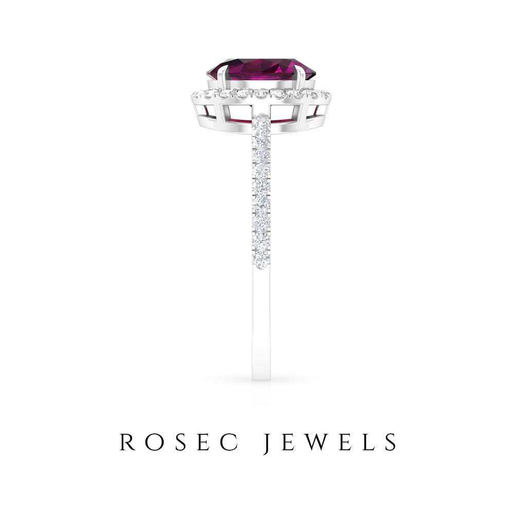 Rosec Jewels-2 CT Oval Rhodolite Engagement Ring with Diamond Halo