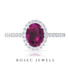 Rosec Jewels-2 CT Oval Rhodolite Engagement Ring with Diamond Halo