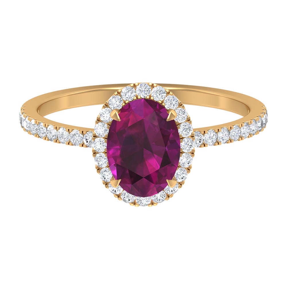 Rosec Jewels-2 CT Oval Rhodolite Engagement Ring with Diamond Halo