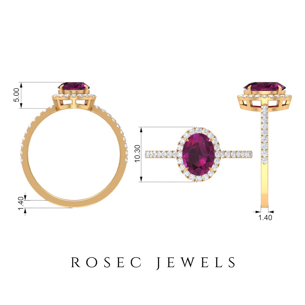 Rosec Jewels-2 CT Oval Rhodolite Engagement Ring with Diamond Halo