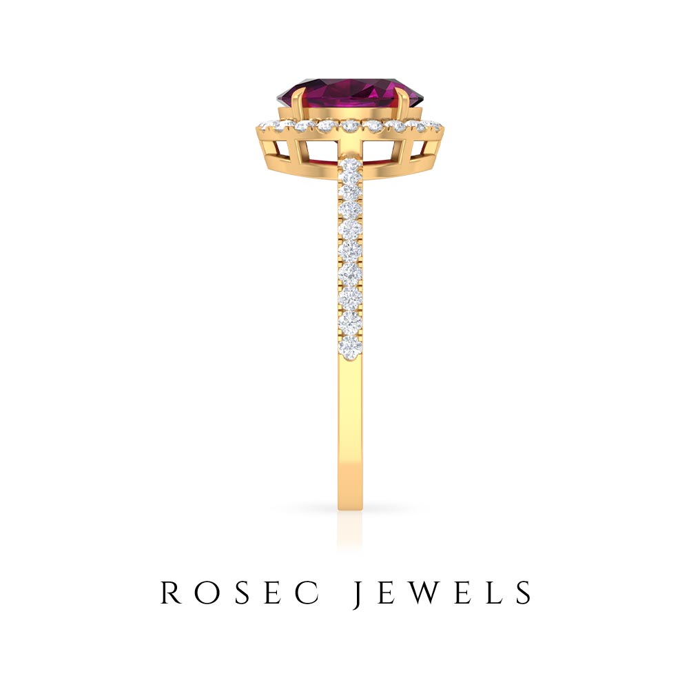 Rosec Jewels-2 CT Oval Rhodolite Engagement Ring with Diamond Halo