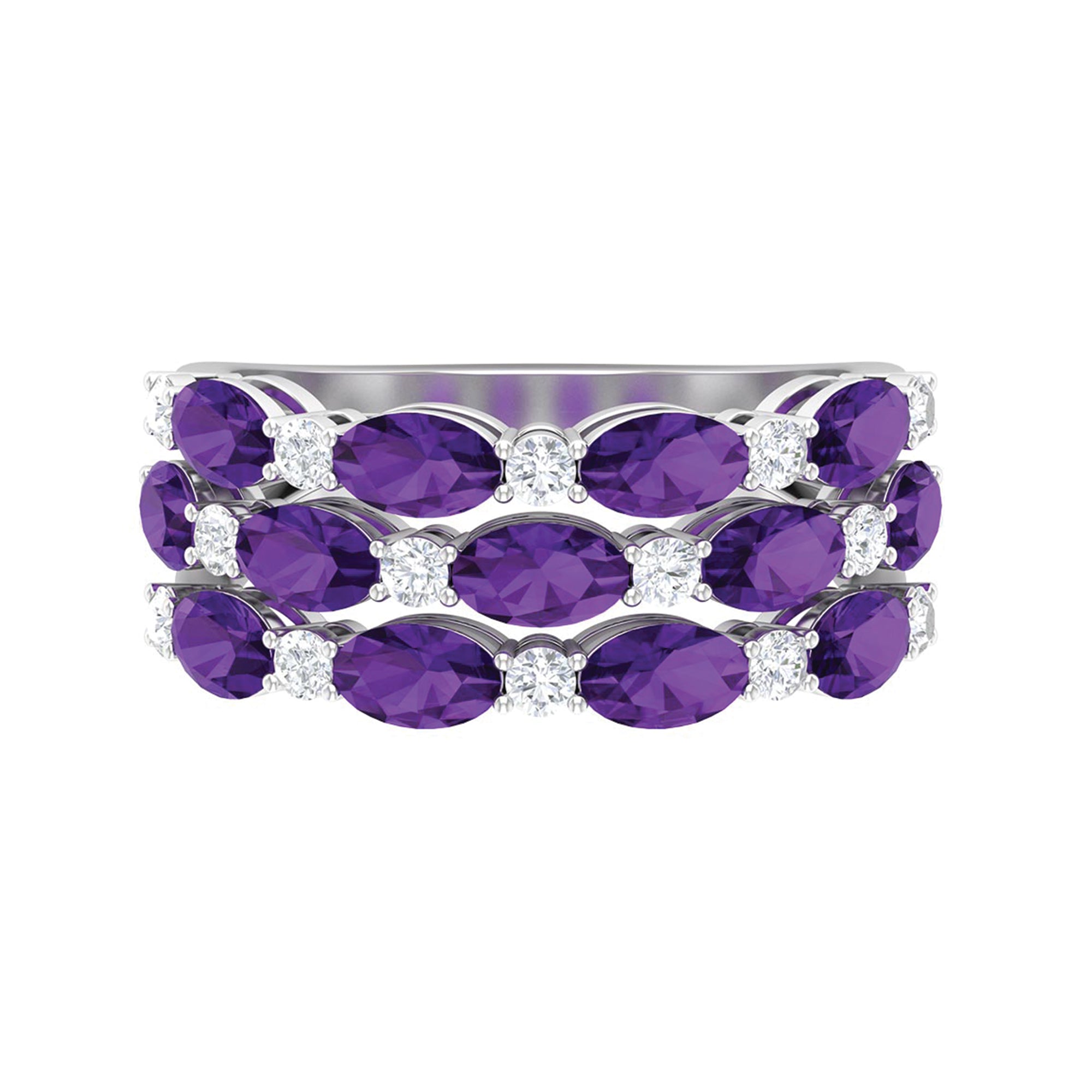 Rosec Jewels-3.50 CT Amethyst and Moissanite Three Row Wedding Band