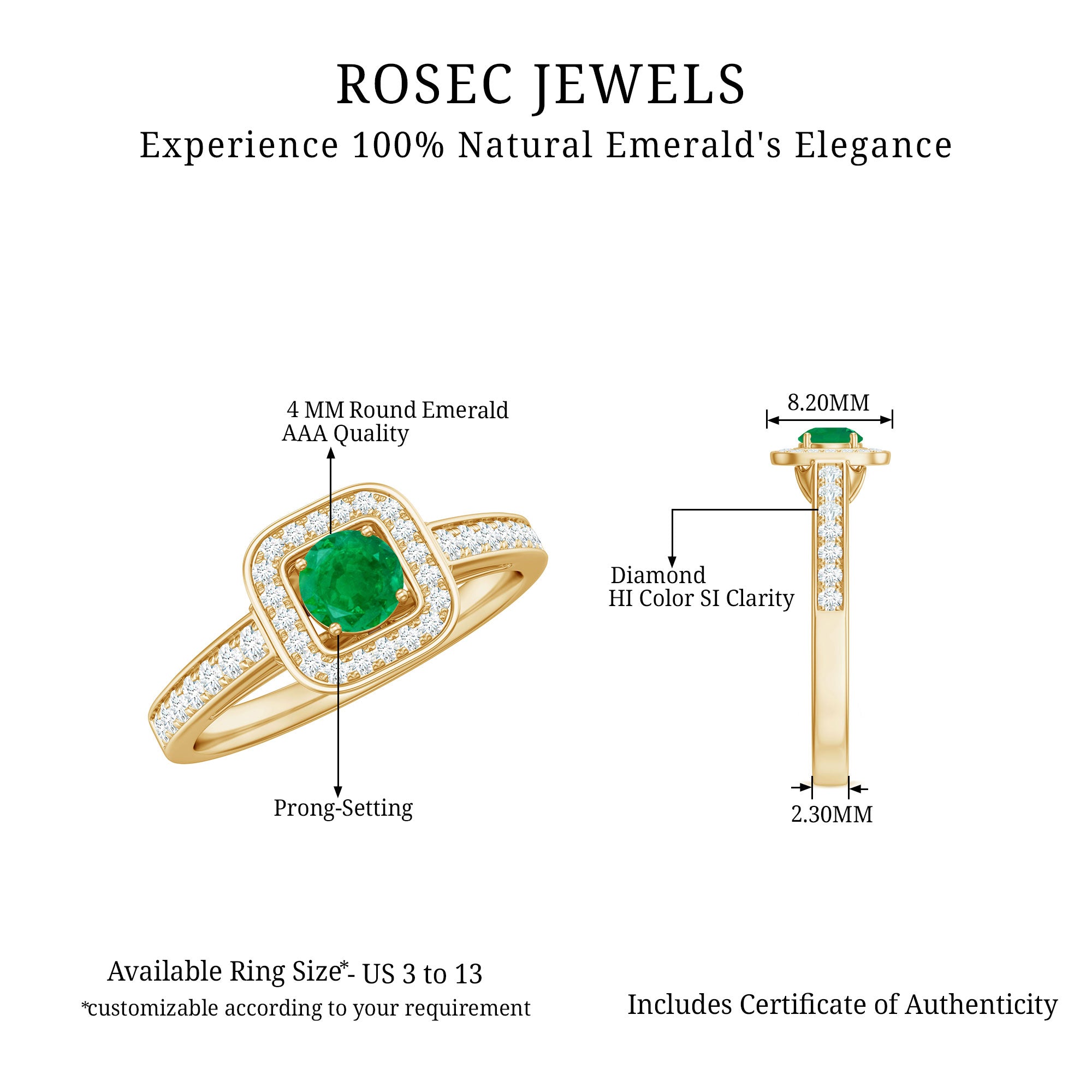 Rosec Jewels-Vintage Inspired Emerald Engagement Ring with Diamond Halo