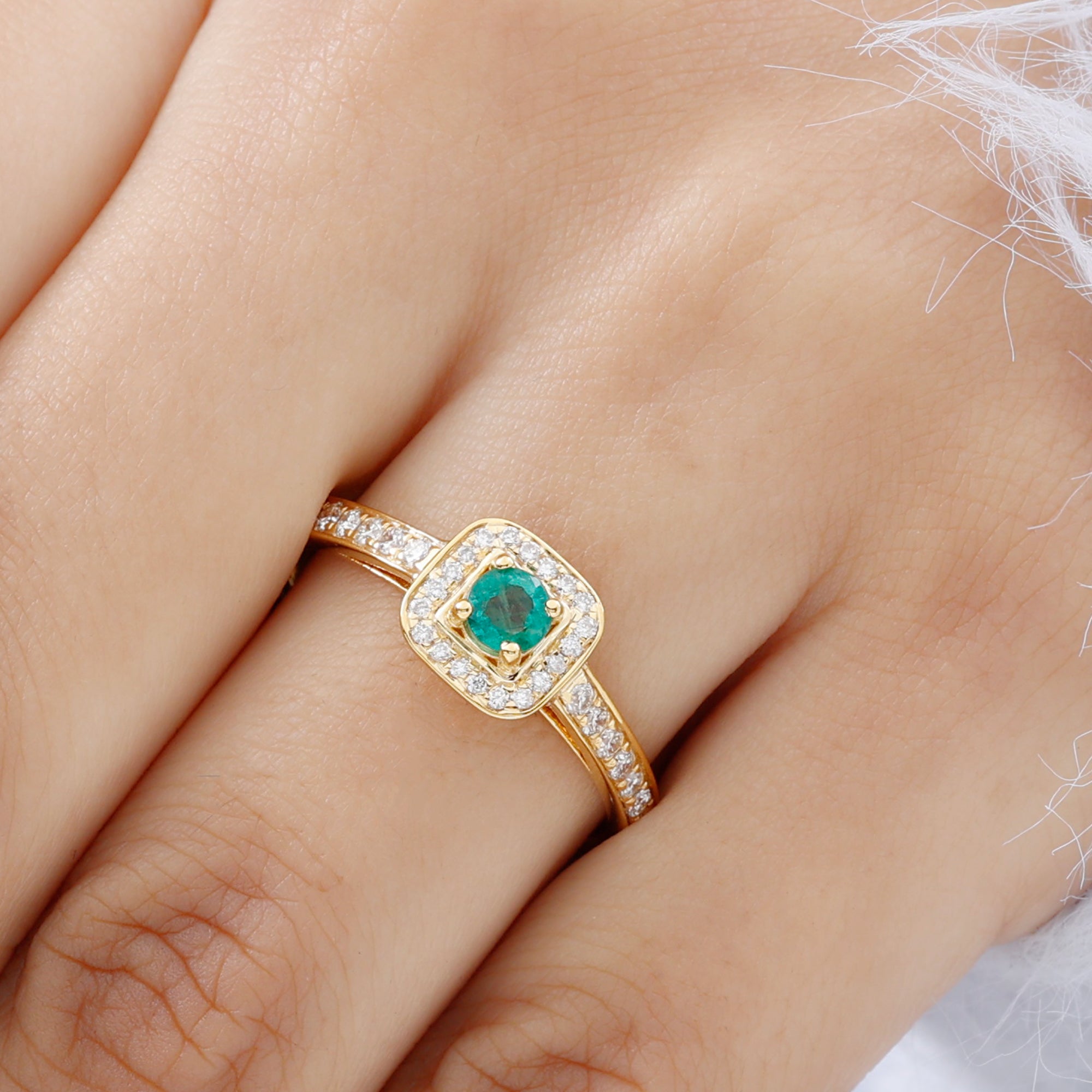 Rosec Jewels-Vintage Inspired Emerald Engagement Ring with Diamond Halo