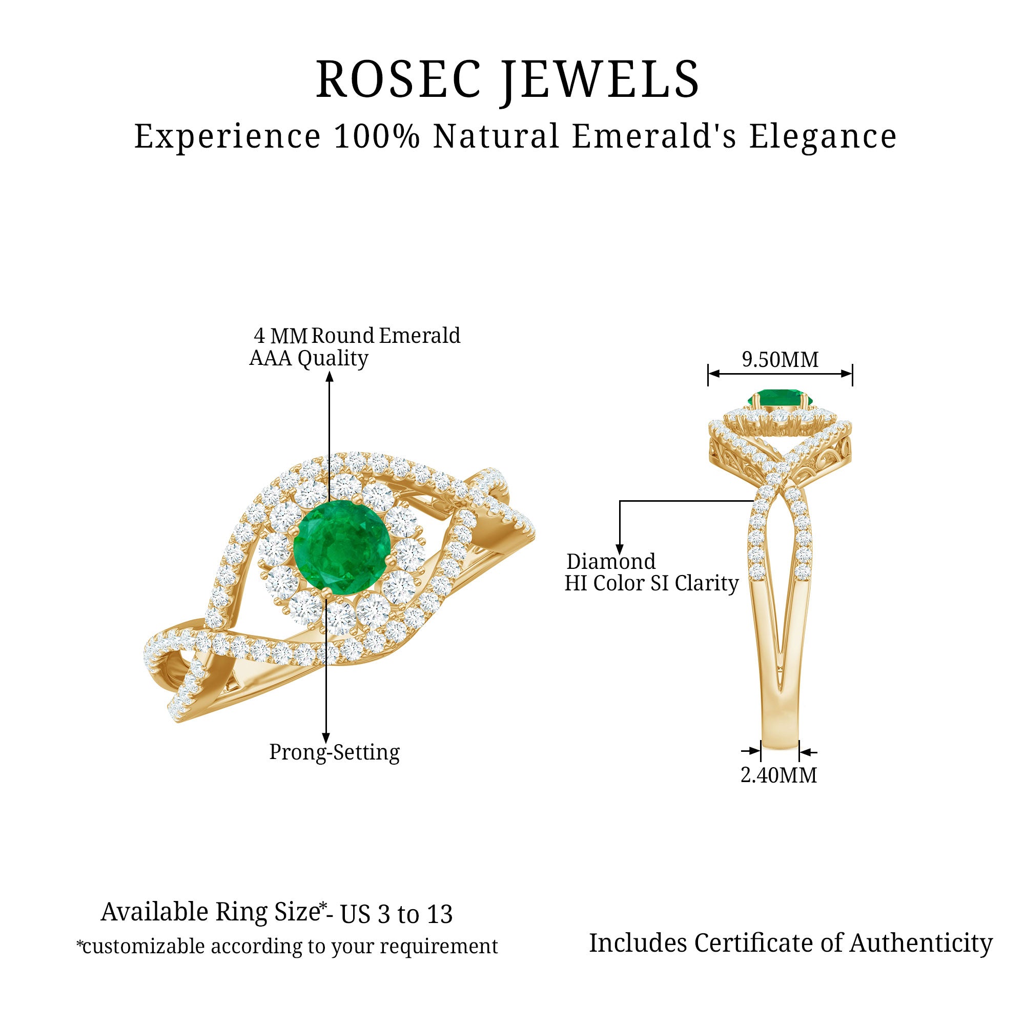 Rosec Jewels-1 CT Emerald Designer Engagement Ring with Diamond Accent