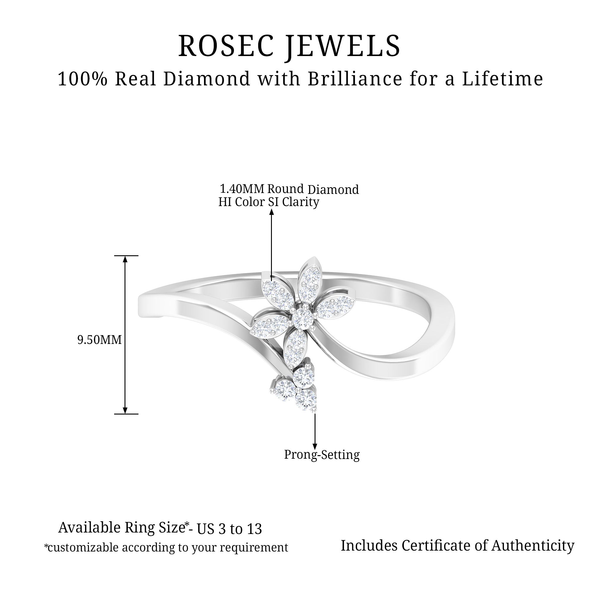 Rosec Jewels-Diamond Floral Ring with Curved Shank