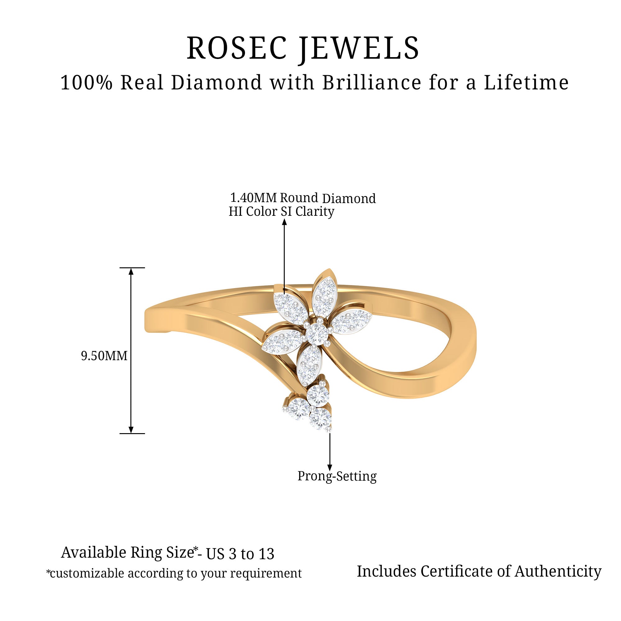 Rosec Jewels-Diamond Floral Ring with Curved Shank