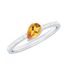 Rosec Jewels-3/4 CT Real Citrine Solitaire Teardrop Ring with Diamond Side Stones