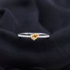 Rosec Jewels-3/4 CT Real Citrine Solitaire Teardrop Ring with Diamond Side Stones