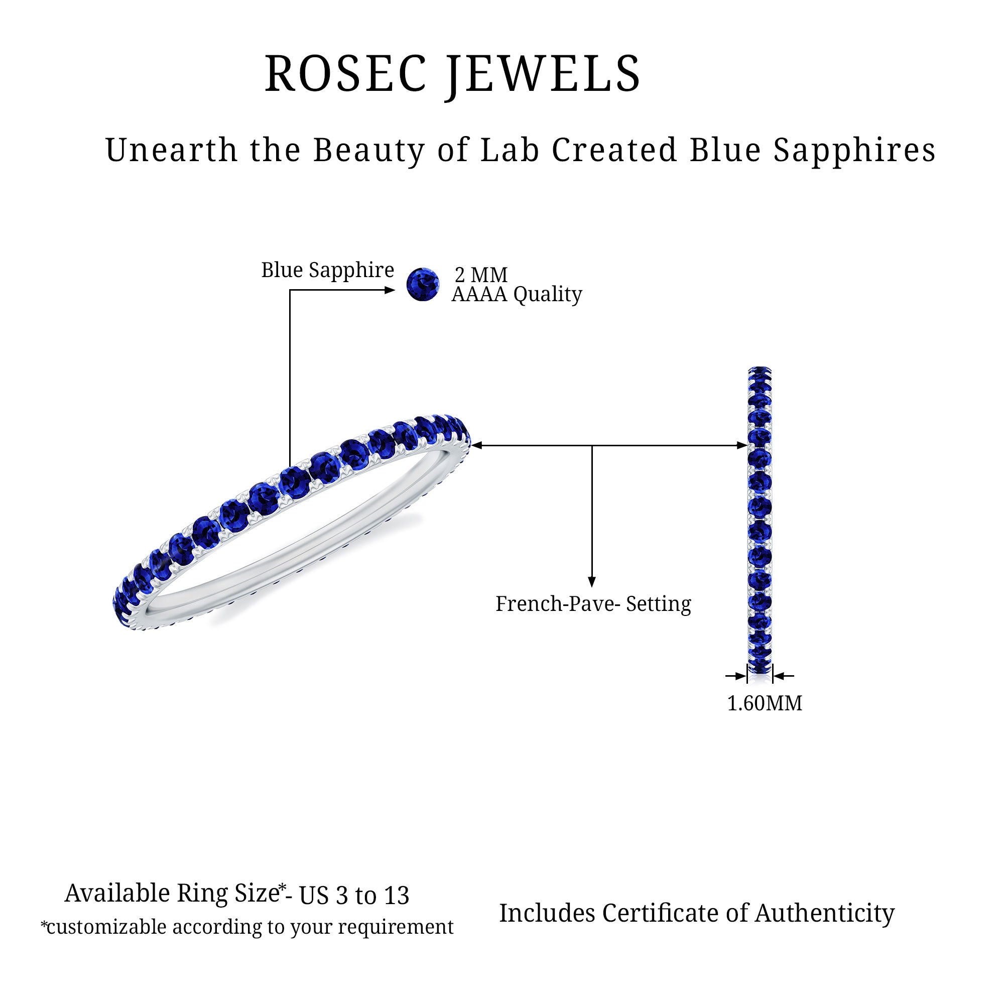 Rosec Jewels-Lab Grown Blue Sapphire Simple Stackable Ring