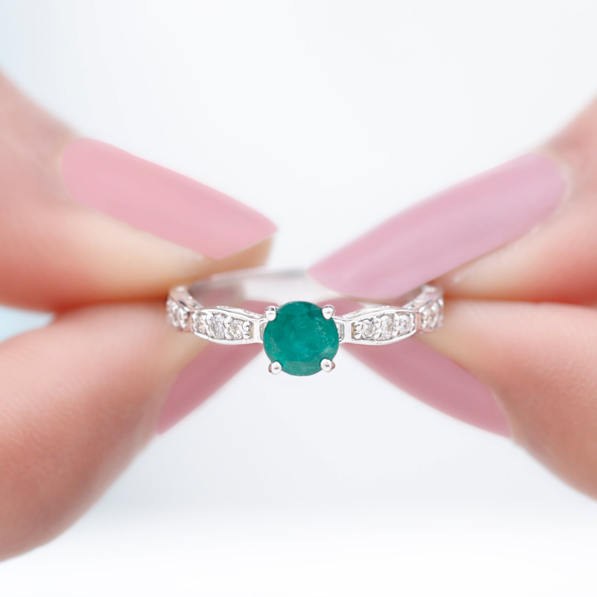 Rosec Jewels-3/4 CT Emerald Solitaire Ring with Diamond