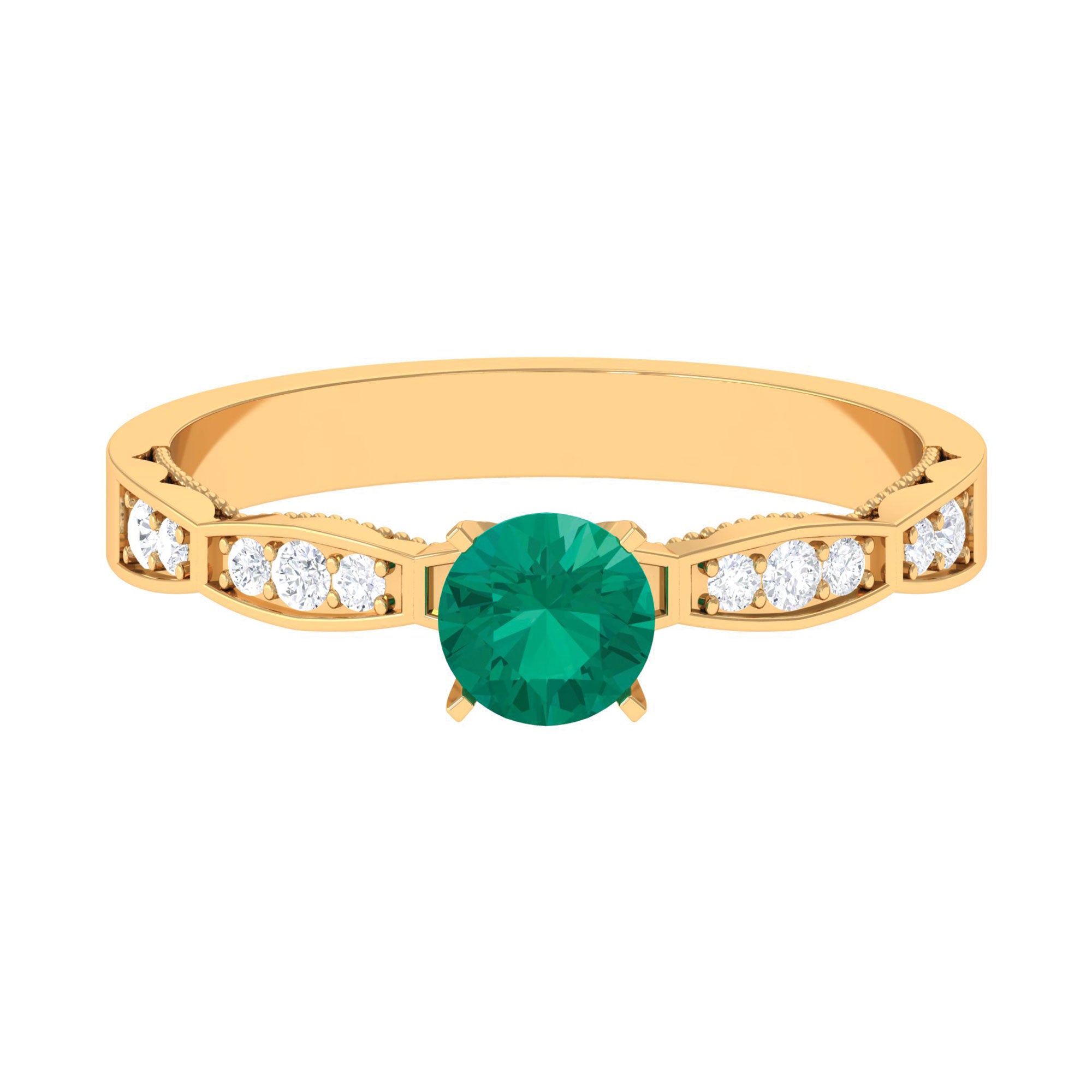 Rosec Jewels-3/4 CT Emerald Solitaire Ring with Diamond