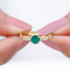 Rosec Jewels-3/4 CT Emerald Solitaire Ring with Diamond