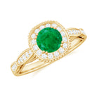 Rosec Jewels-Antique Emerald Engagement Ring with Diamond