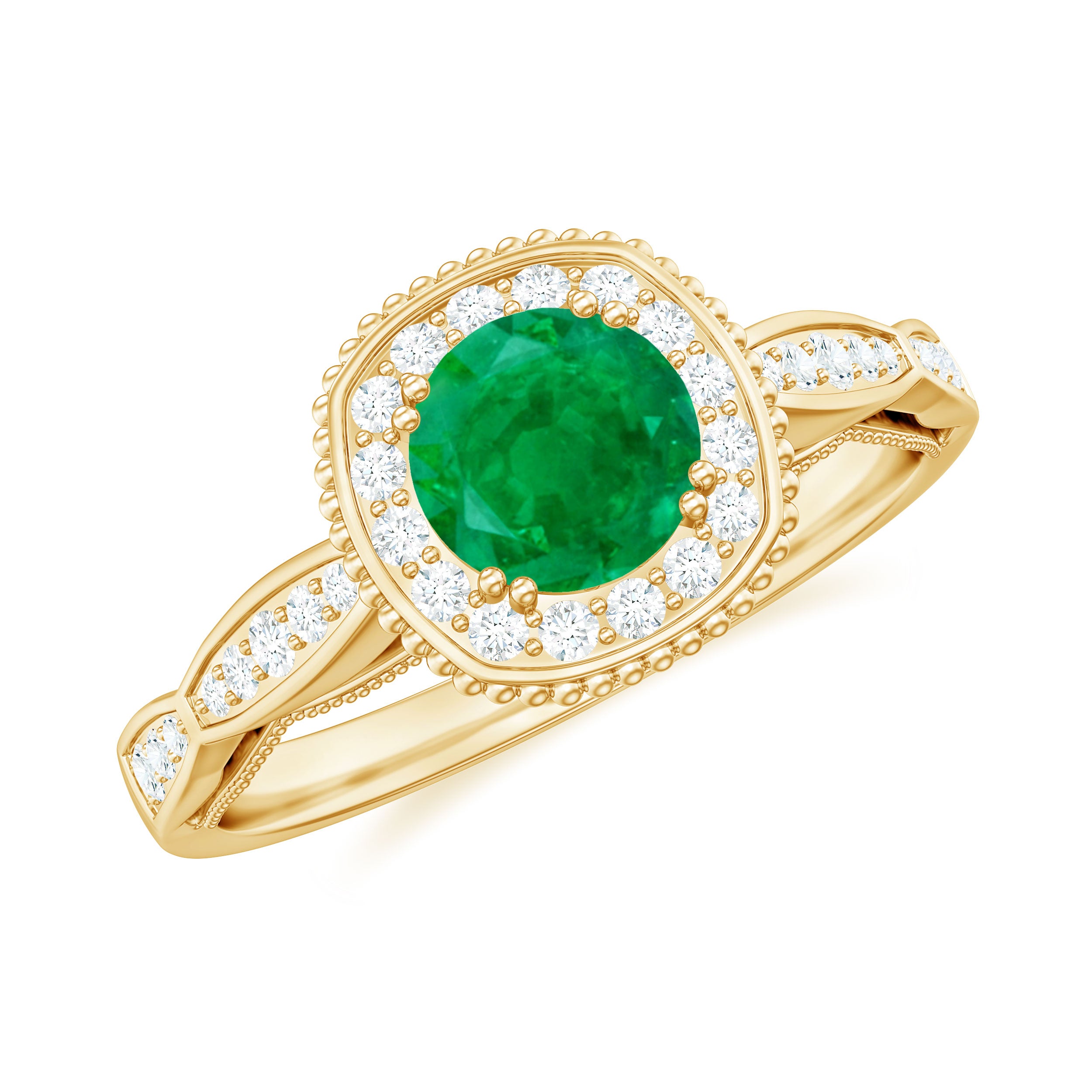 Rosec Jewels-Antique Emerald Engagement Ring with Diamond