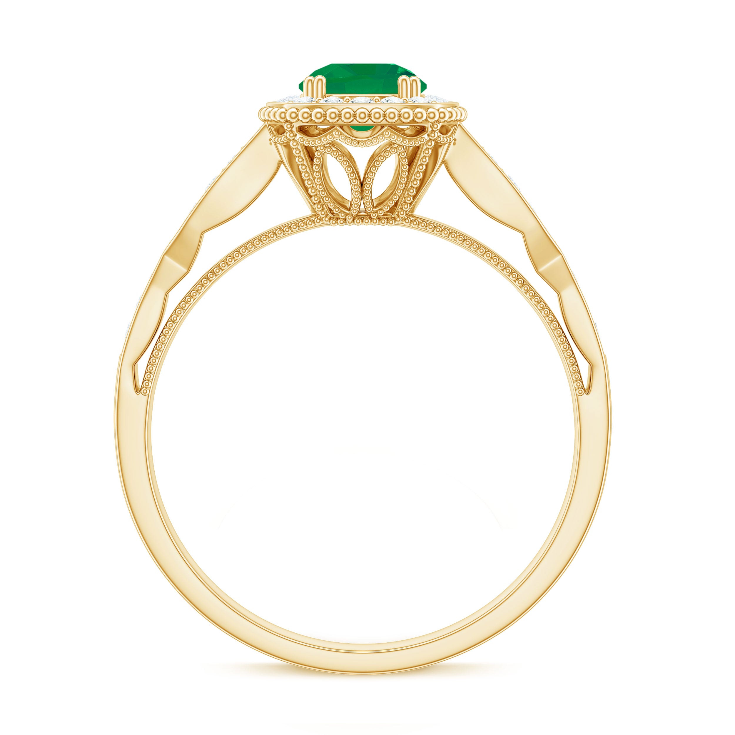 Rosec Jewels-Antique Emerald Engagement Ring with Diamond