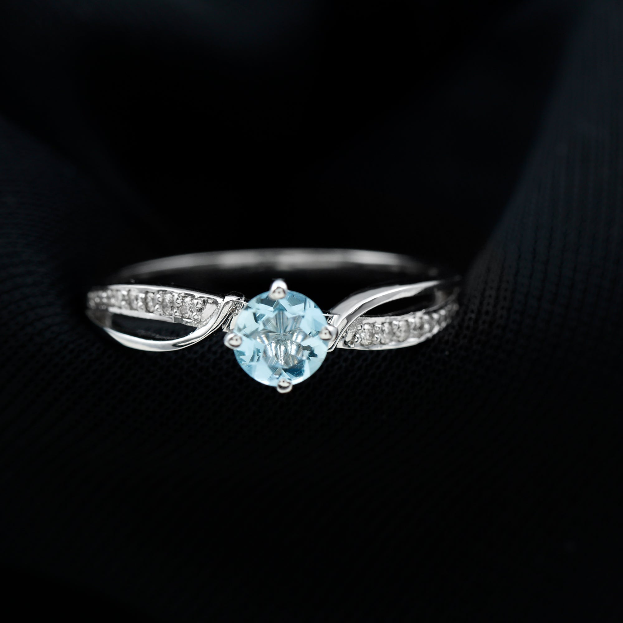 Rosec Jewels-1/2 CT Two Tone Solitaire Infinity Ring with Aquamarine and Diamond