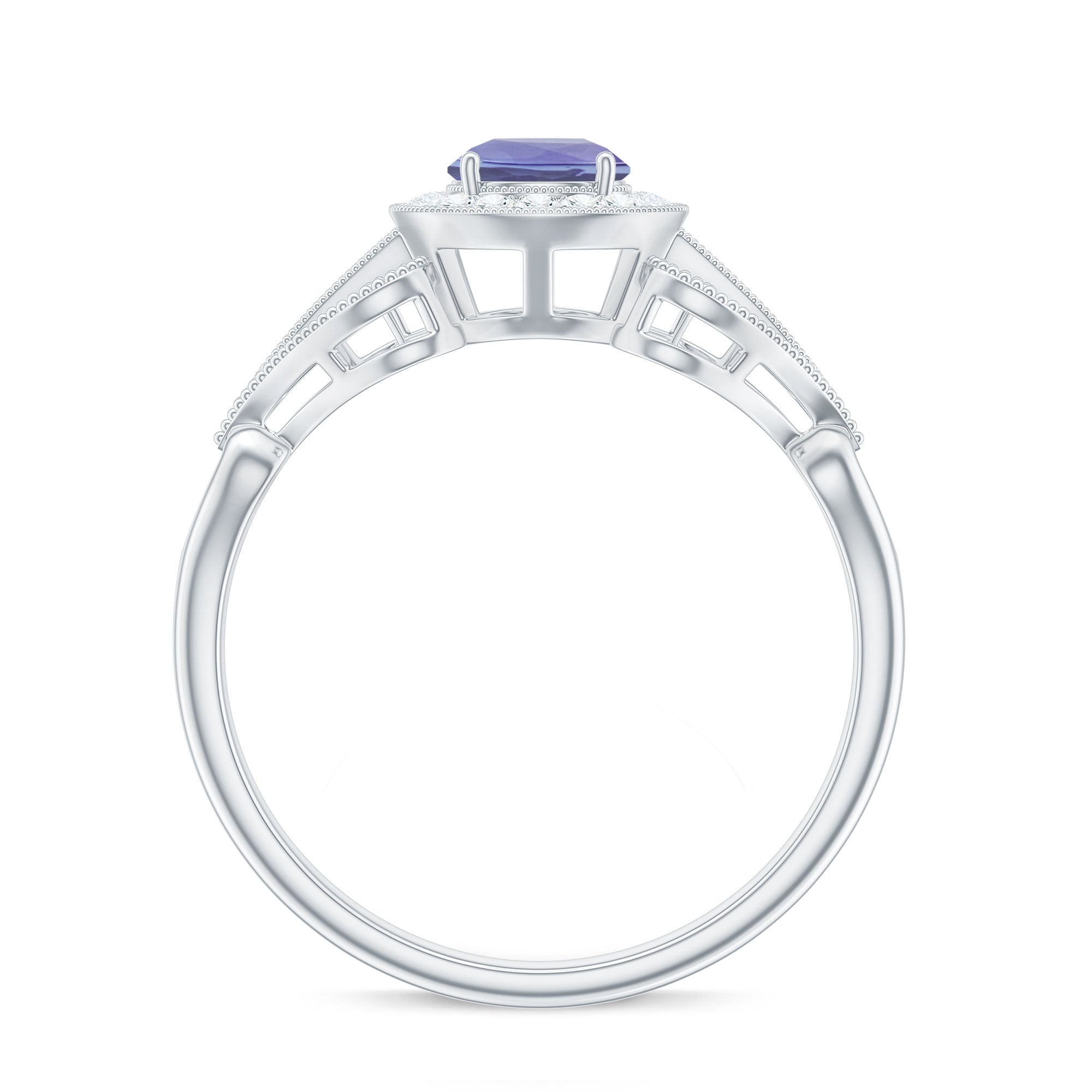 Rosec Jewels-3/4 CT Tanzanite and Diamond Vintage Milgrain Ring