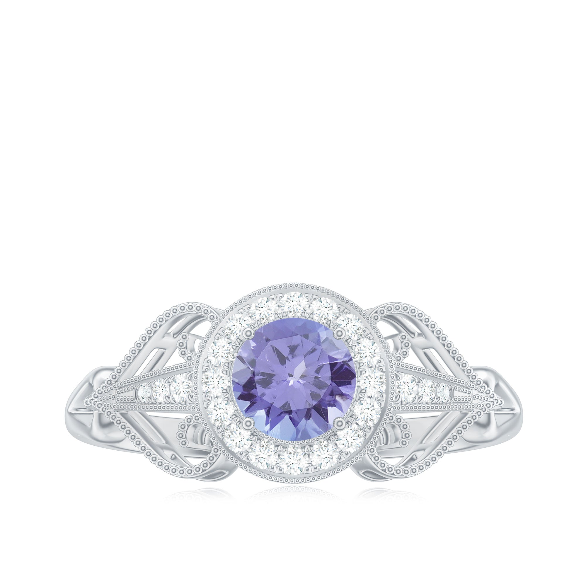 Rosec Jewels-3/4 CT Tanzanite and Diamond Vintage Milgrain Ring