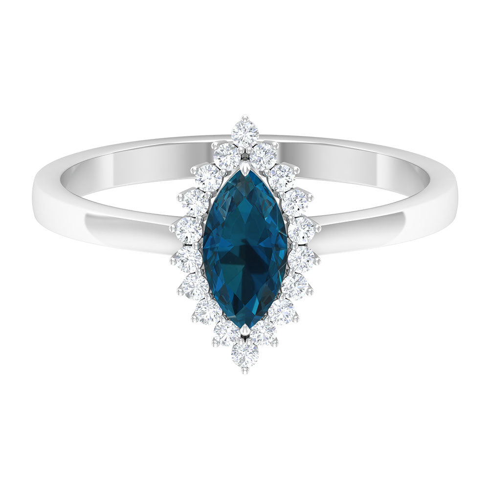 Rosec Jewels-1 CT Marquise Cut London Blue Topaz Ring with Diamond Halo