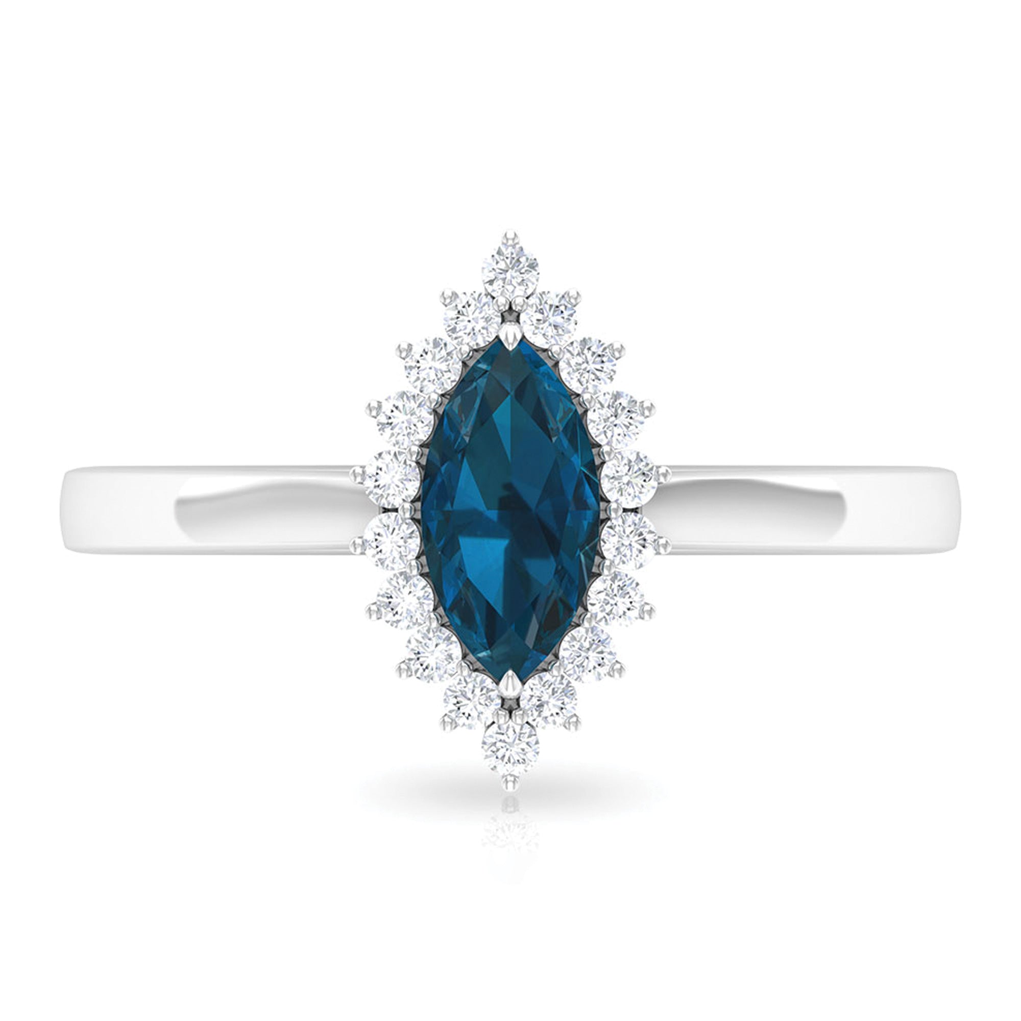 Rosec Jewels-1 CT Marquise Cut London Blue Topaz Ring with Diamond Halo