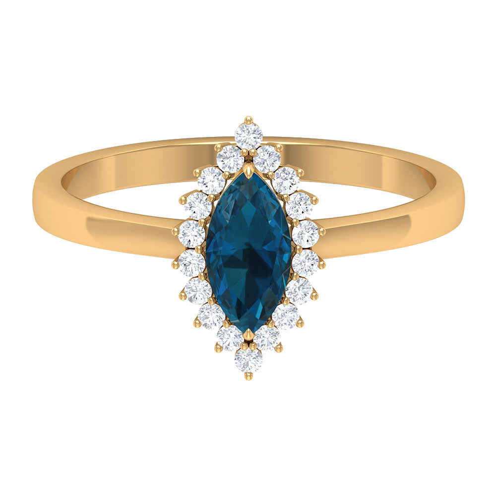 Rosec Jewels-1 CT Marquise Cut London Blue Topaz Ring with Diamond Halo