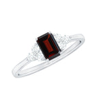 Rosec Jewels-Octagon Shape Garnet Solitaire Ring with Diamond Trio