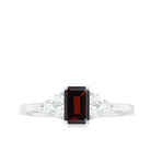 Rosec Jewels-Octagon Shape Garnet Solitaire Ring with Diamond Trio