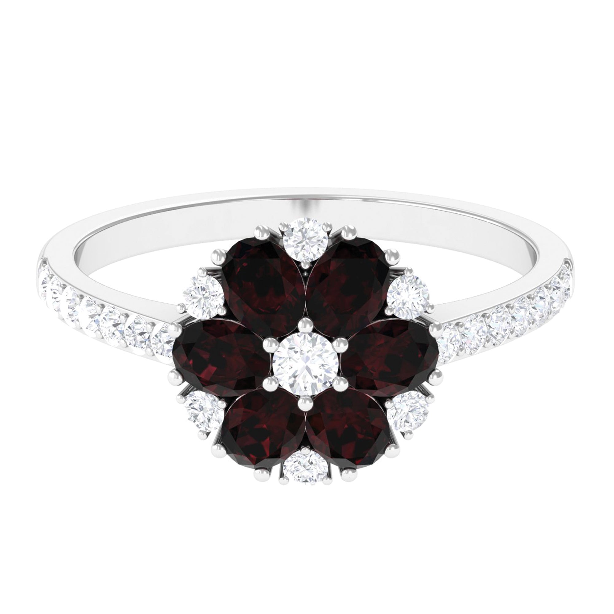 Rosec Jewels-1.5 CT Garnet and Diamond Flower Cluster Engagement Ring