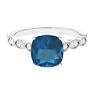 Rosec Jewels-Cushion Cut London Blue Topaz Engagement Ring with Diamond