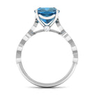 Rosec Jewels-Cushion Cut London Blue Topaz Engagement Ring with Diamond