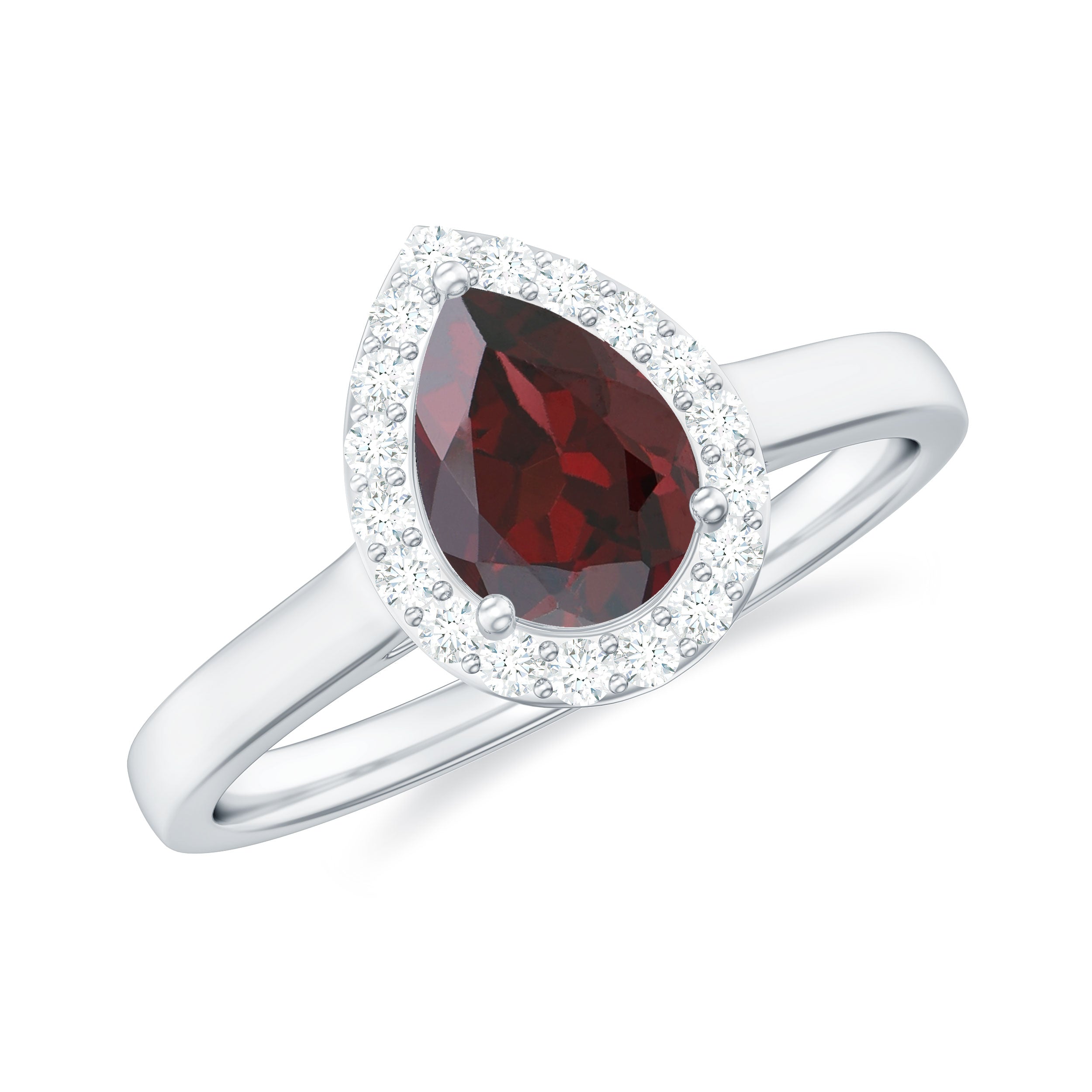 Rosec Jewels-1.25 CT Pear Shape Garnet Ring with Diamond Halo