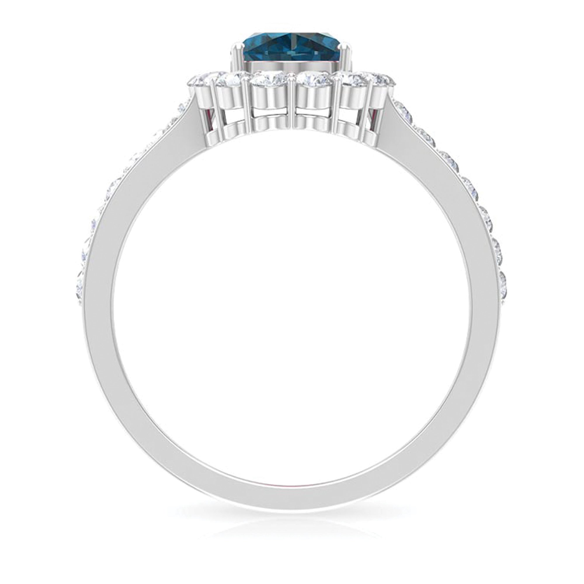 Rosec Jewels-Oval Cut London Blue Topaz with Diamond Halo Ring