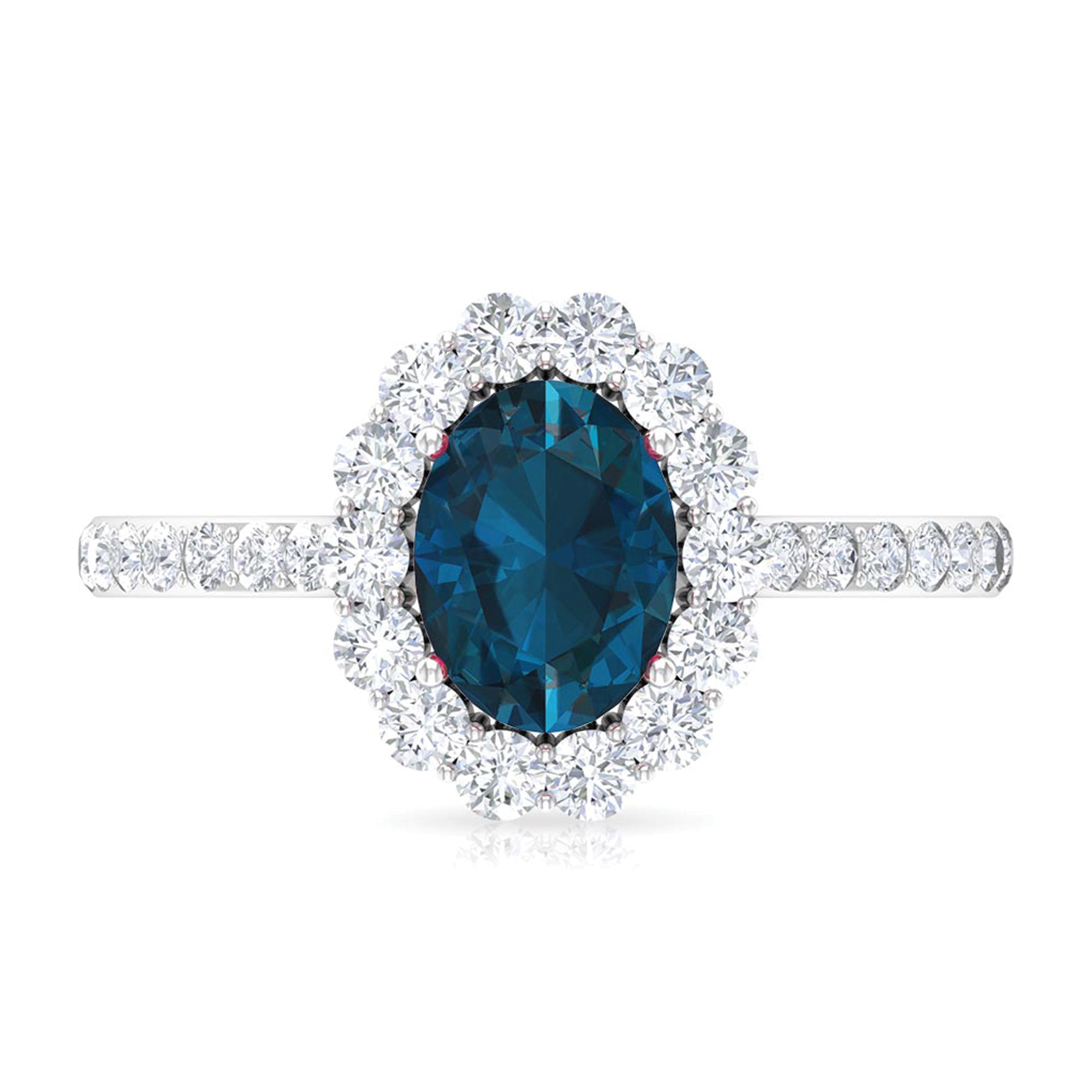 Rosec Jewels-Oval Cut London Blue Topaz with Diamond Halo Ring