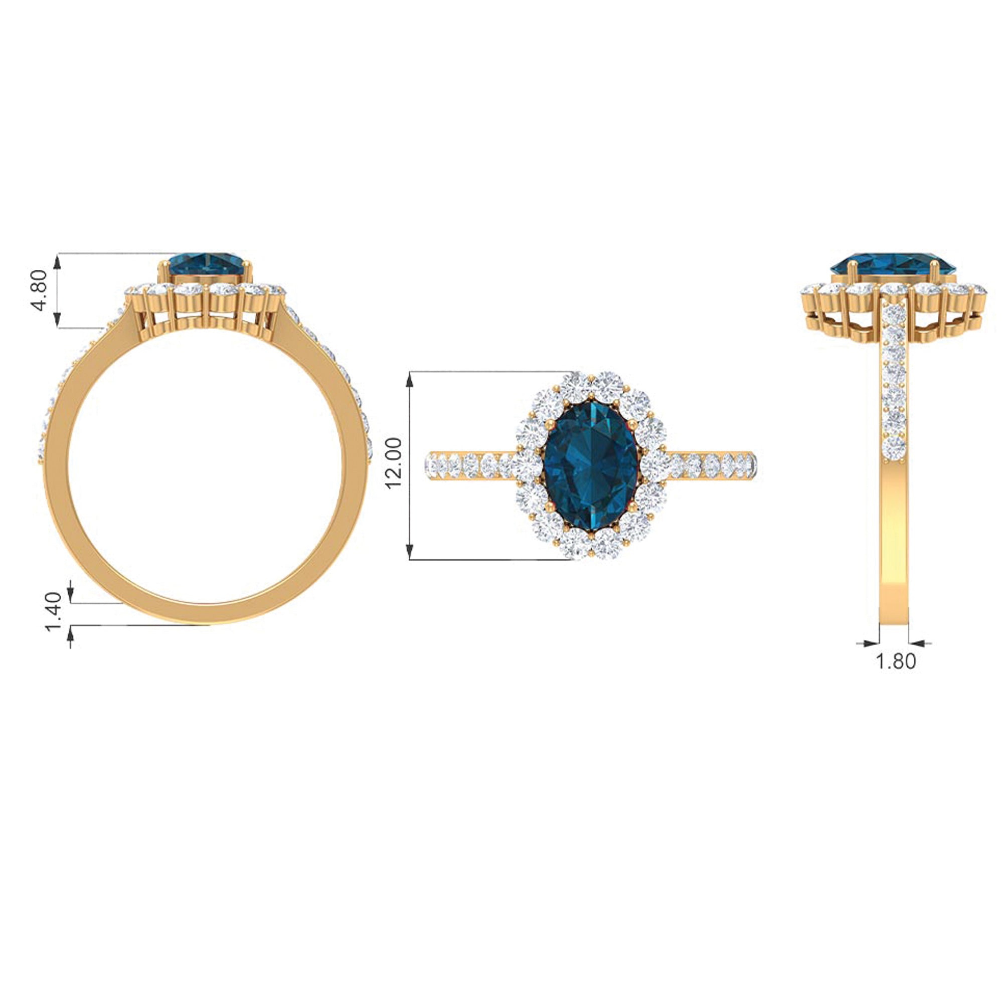 Rosec Jewels-Oval Cut London Blue Topaz with Diamond Halo Ring