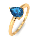 1 CT Pear Shaped London Blue Topaz Solitaire and Simple Gold Ring London Blue Topaz - ( AAA ) - Quality - Rosec Jewels