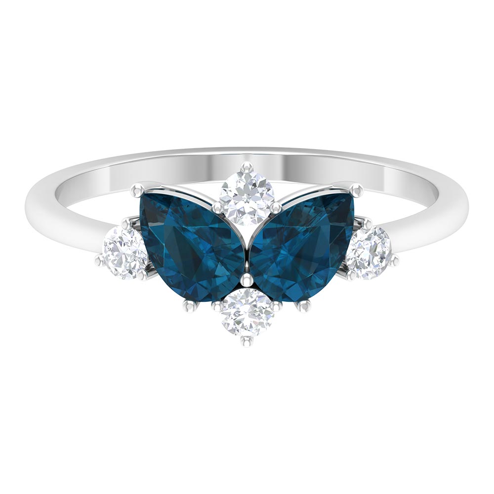 Rosec Jewels-2 CT Pear Shape London Blue Topaz and Diamond Cluster Promise Ring