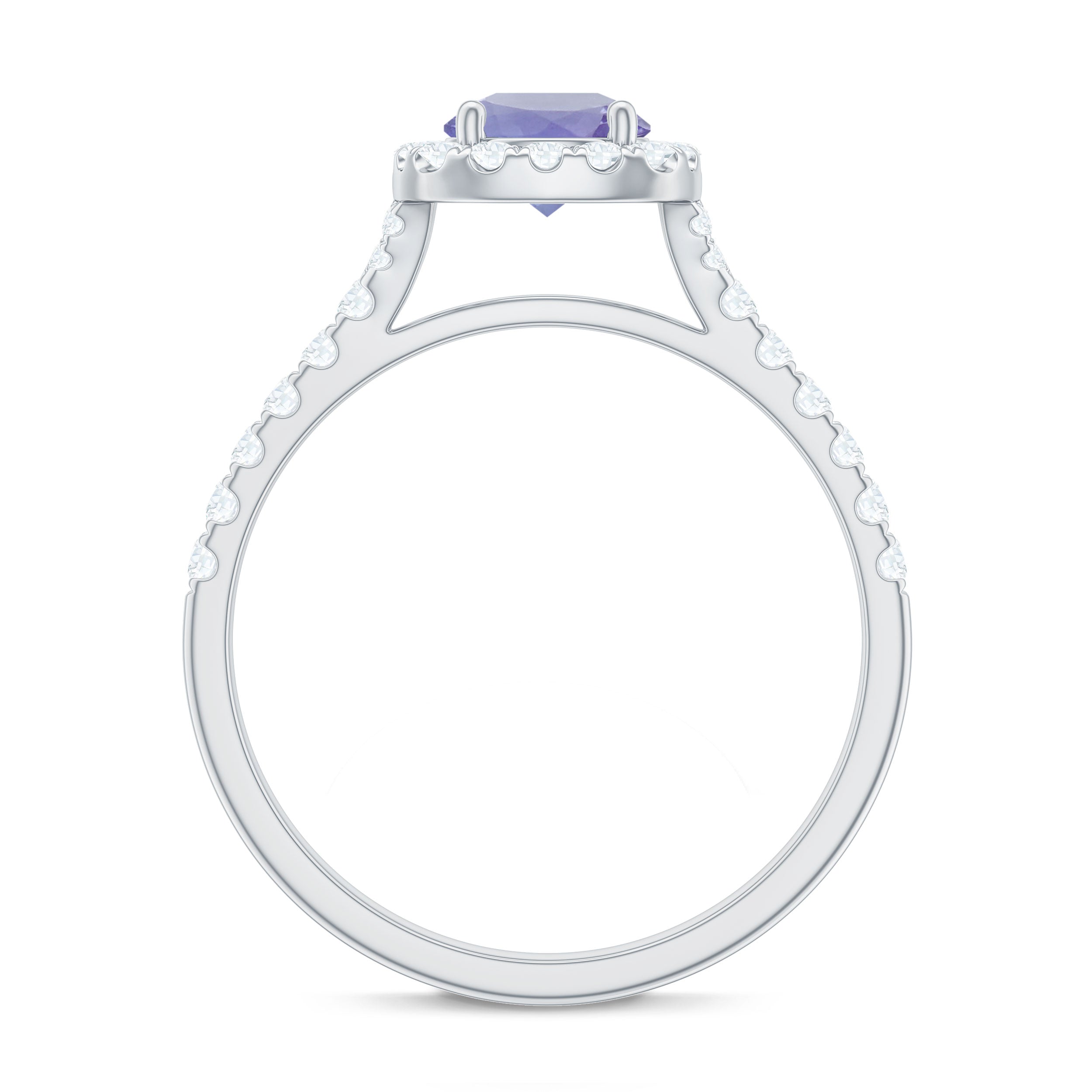 Rosec Jewels-1.5 CT Round Shape Tanzanite and Diamond Floating Halo Designer Ring