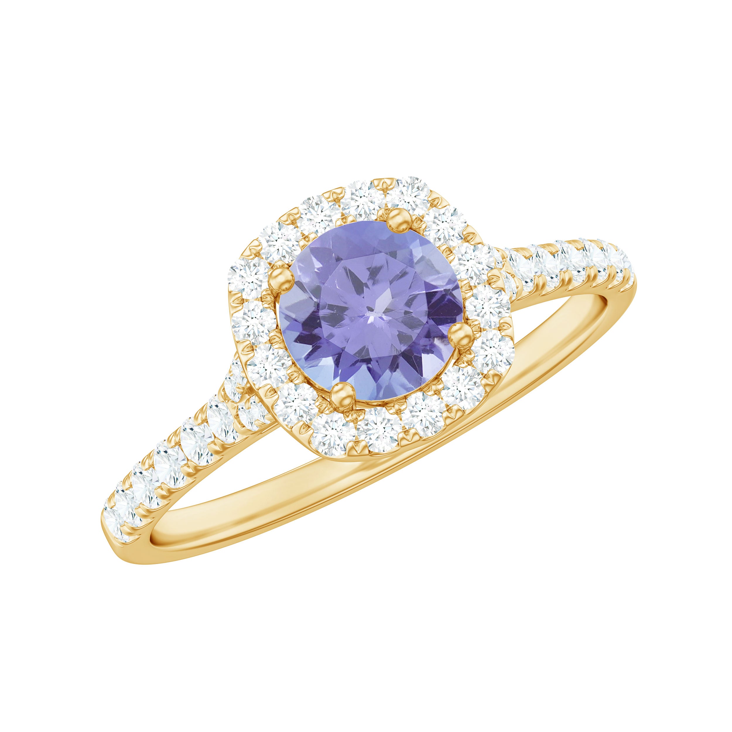 Rosec Jewels-1.5 CT Round Shape Tanzanite and Diamond Floating Halo Designer Ring