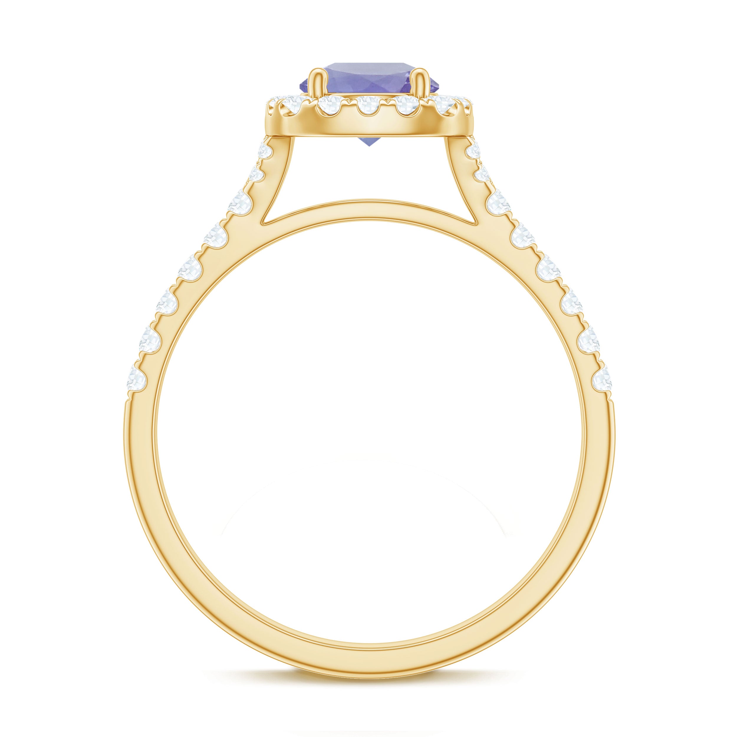 Rosec Jewels-1.5 CT Round Shape Tanzanite and Diamond Floating Halo Designer Ring