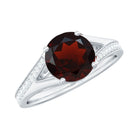 Rosec Jewels-Split Shank Garnet Solitaire Engagement Ring with Diamond