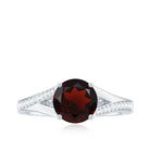 Rosec Jewels-Split Shank Garnet Solitaire Engagement Ring with Diamond