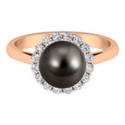 Rosec Jewels-Natural Tahitian Pearl Solitaire with Diamond Halo Ring