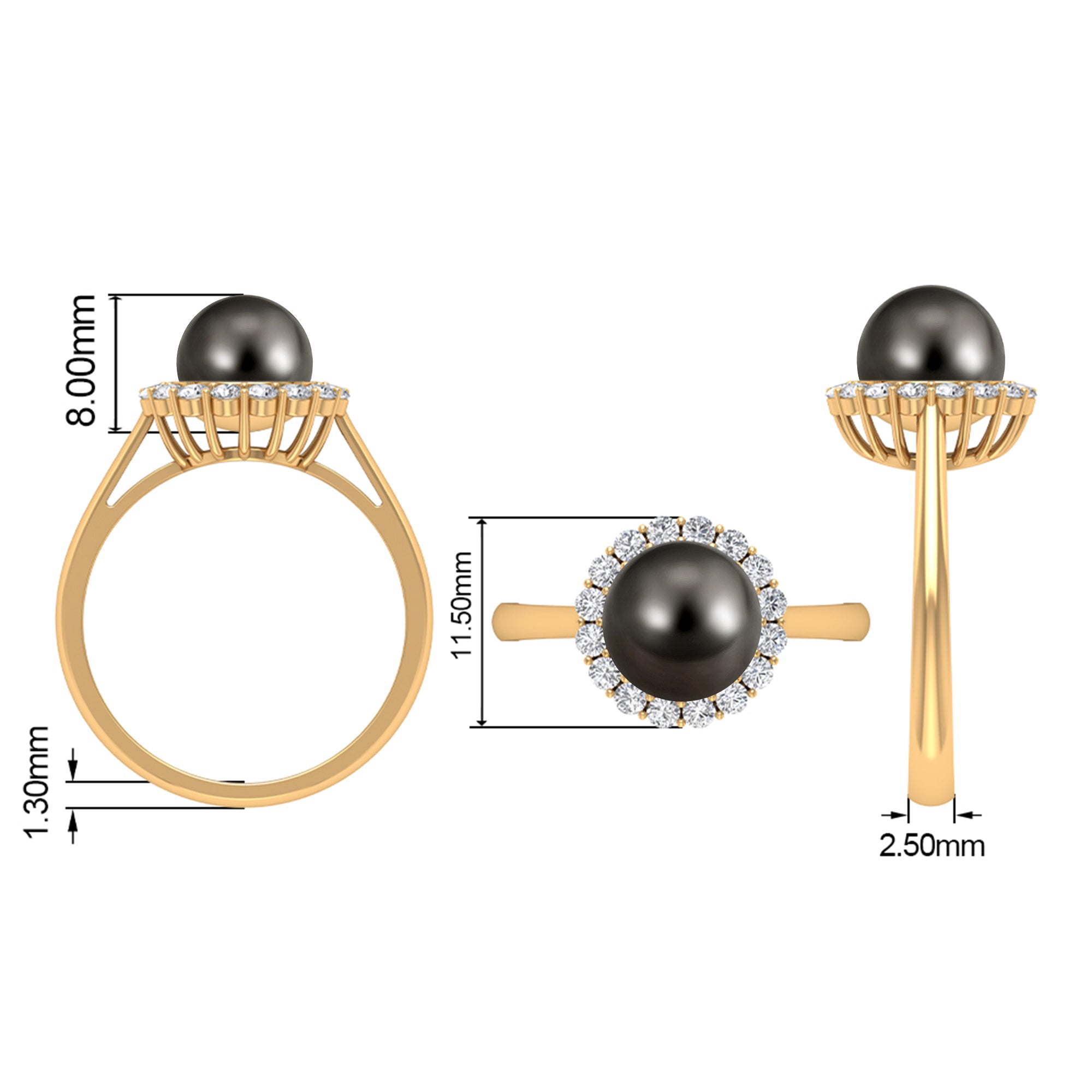 Rosec Jewels-Natural Tahitian Pearl Solitaire with Diamond Halo Ring