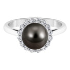 Rosec Jewels-Natural Tahitian Pearl Solitaire with Diamond Halo Ring