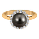 Rosec Jewels-Natural Tahitian Pearl Solitaire with Diamond Halo Ring